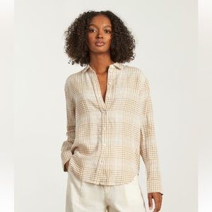 Everlane Linen Iced Coffee Plaid  Button Down Shirt